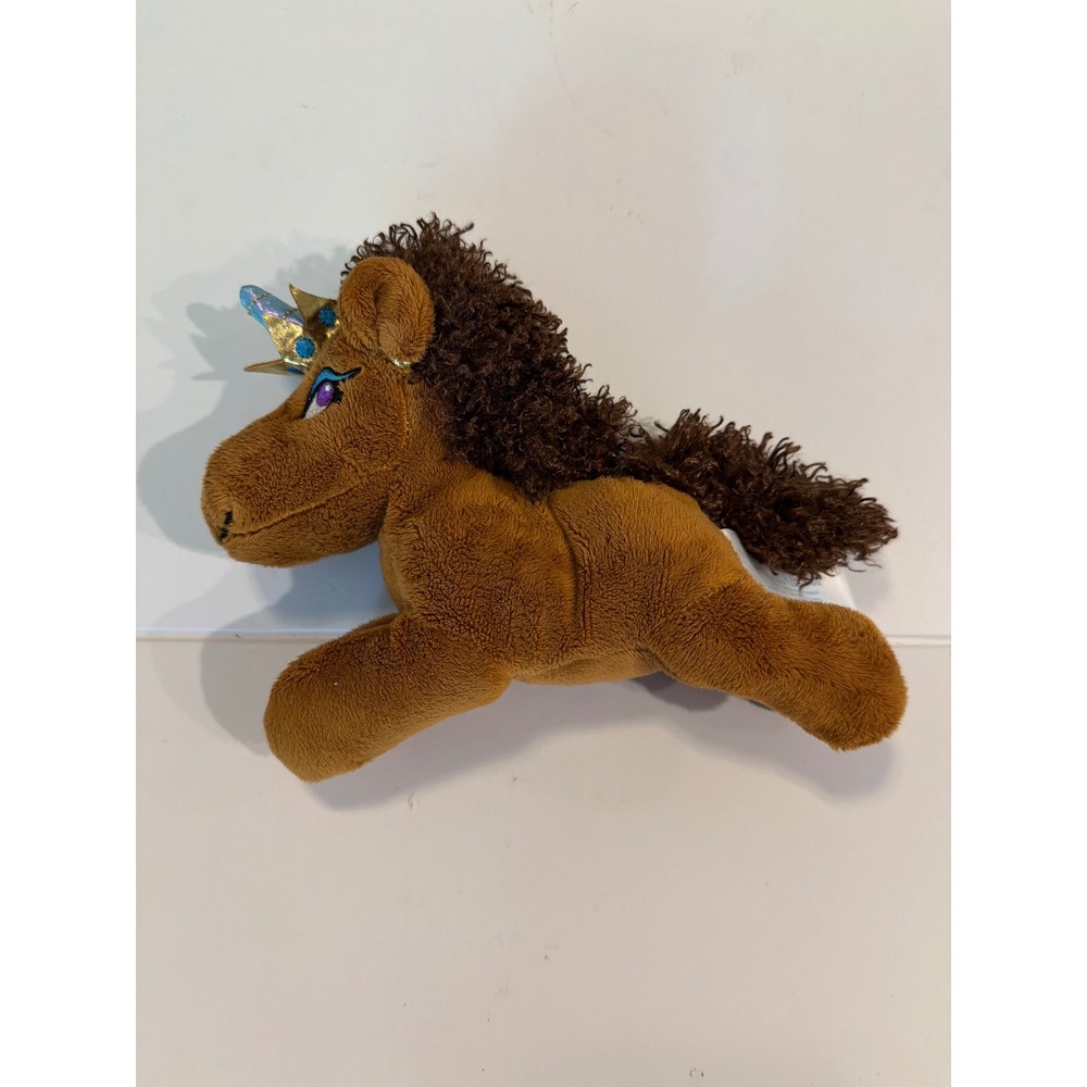 Afro Unicorn Brown Plush Stuffed Animal Gold Crown Blue Horn‎ 8 inch 2024